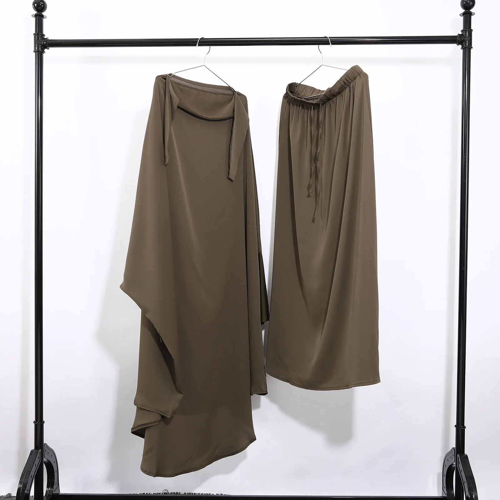 Eid Hooded Muslim Women Overhead Hijab Two Piece Dress Skirt Prayer Garment Jilbab Abaya Long Khimar Ramadan Full Cover Clothing
