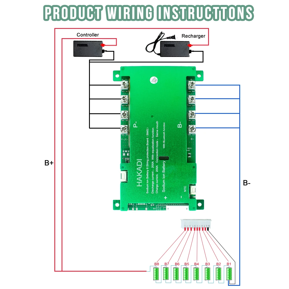 Фото HAKADI натрия-ионный BMS 4-16S 50A 100A 150A 200A Bluetooth BMS для DIY Na-ion аккумулятор для солнечной системы, лодки, автофургона №5