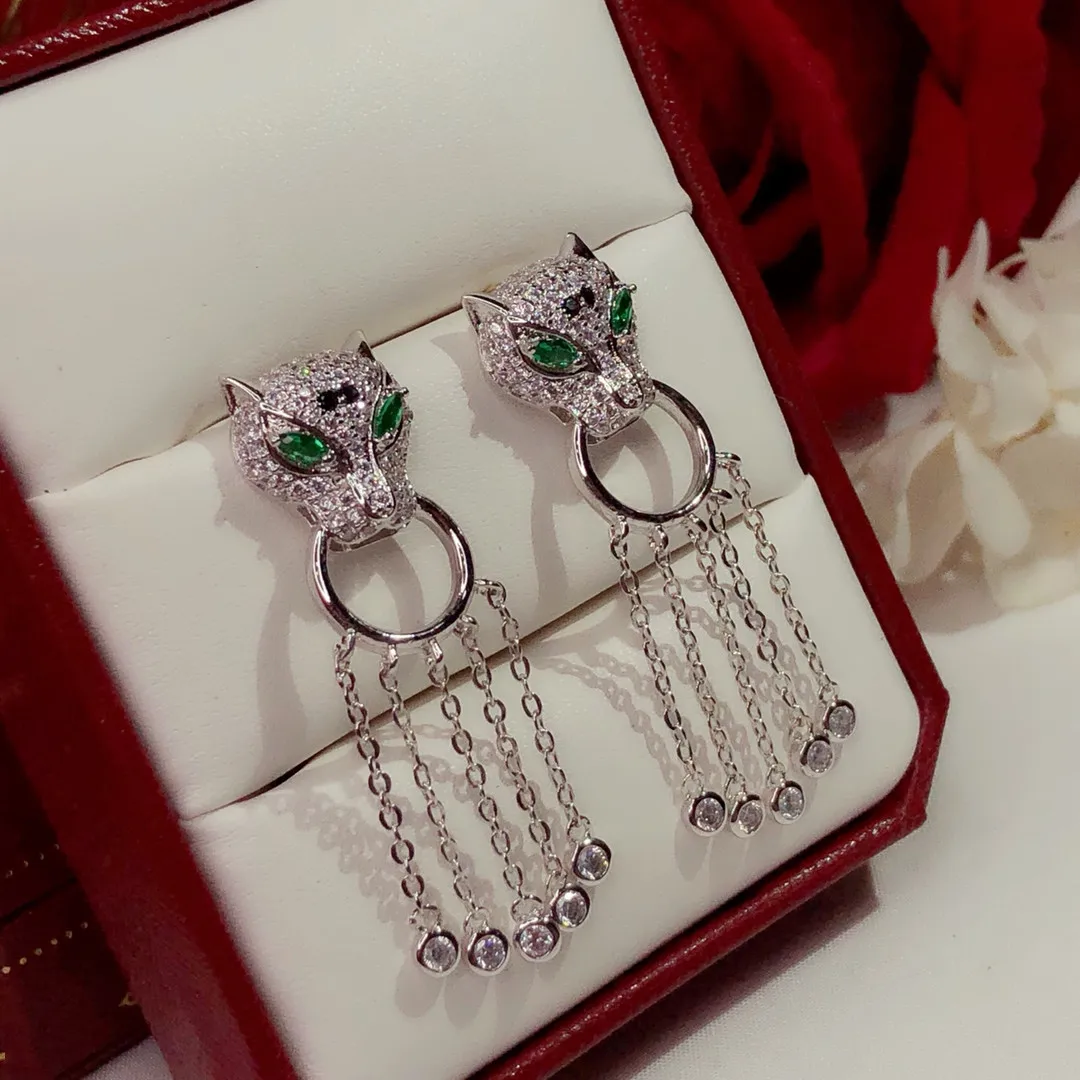 

European and American fashion luxury leopard tassel inlaid earrings