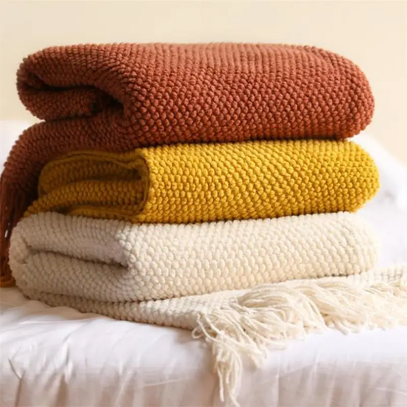 

Вязаное одеяло в скандинавском стиле для кровати, дивана, Клетчатое одеяло, однотонное мягкое зимнее одеяло с воздушным кондиционированием...