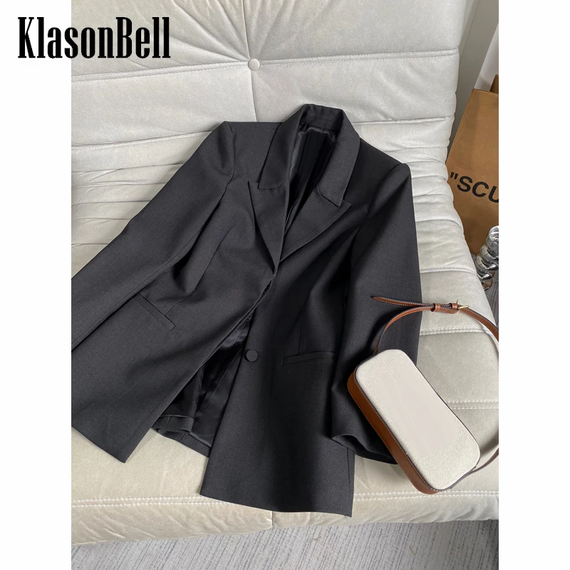 

10.14 KlasonBell Temperament Casual Collect Waist Black Blazer Women