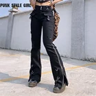 Брюки-карго женские черные на молнии с заклепками, в стиле панк