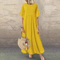 ouslee summer casual long dress vintage polka dot print half sleeve loose boho dress female maxi dresses femme robe vestidos