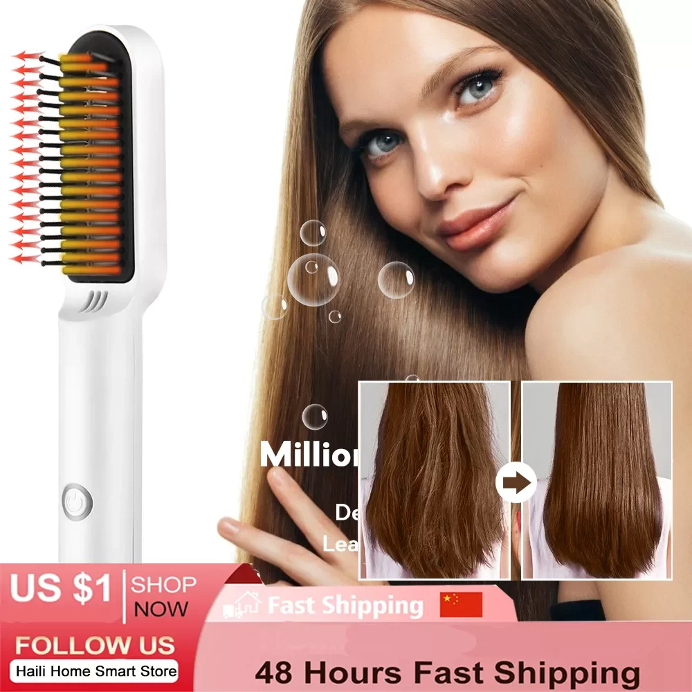 Enlarge Hair Straightener Brush Heat Comb Anti-scalding Ceramic Hair Curler Straightening Comb Curling Iron Smoothing Hairbrush