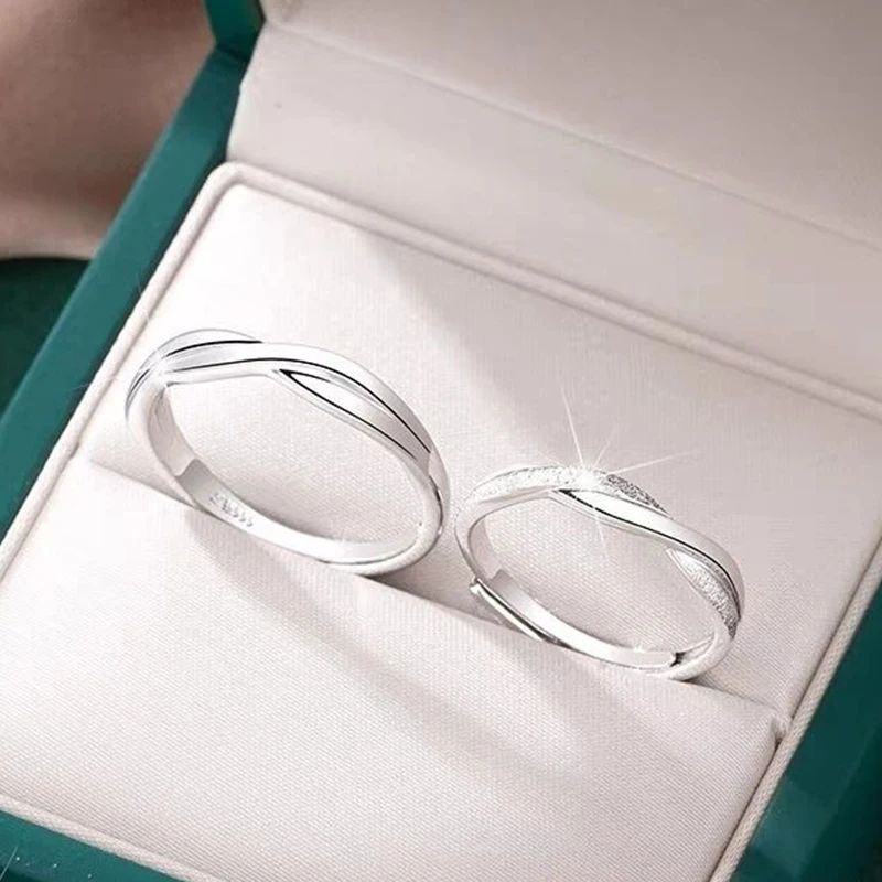 

Модный набор колец для пары серебряного цвета, простое регулируемое кольцо для пальцев, Женское и мужское роскошное Ювелирное Украшение, Подарок на годовщину