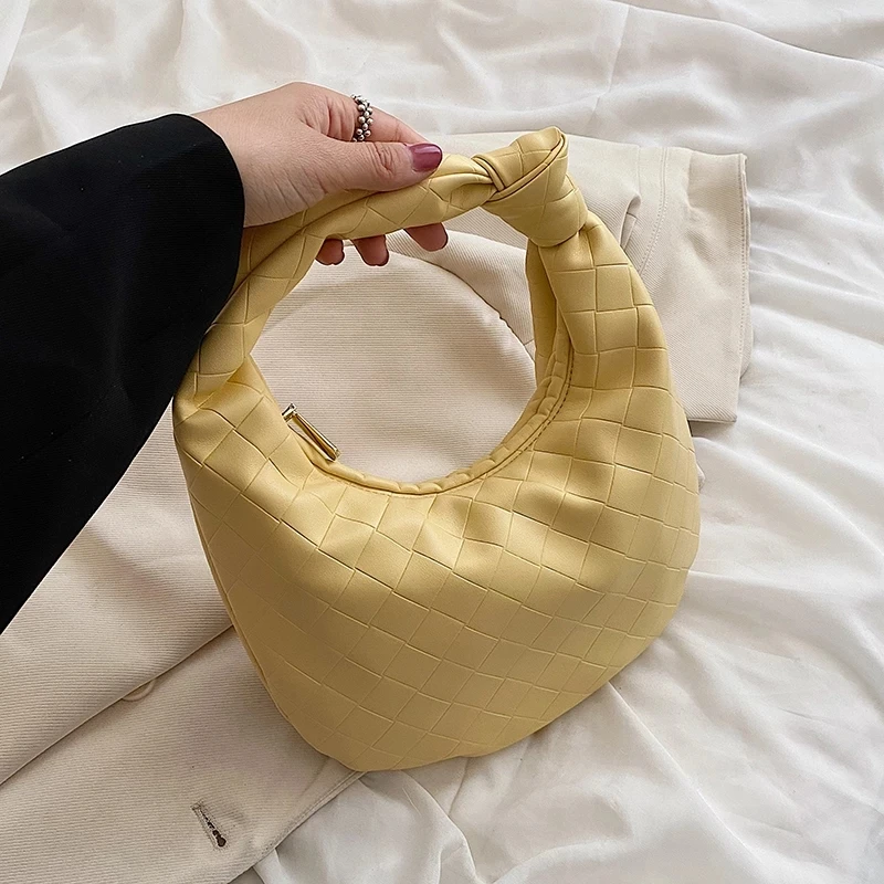 

Small PU Leather Handbags and Purses 2022 Summer Luxury Fashion Designer Woman Cute Totes Female Brand Weave Clutch