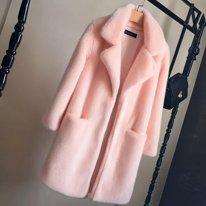 

2022New Faux Mink Fur Coat Women Autumn Winter Thick Warm Fur Jackets Female Fashion Pink White Mink Fur Coats Plus Size