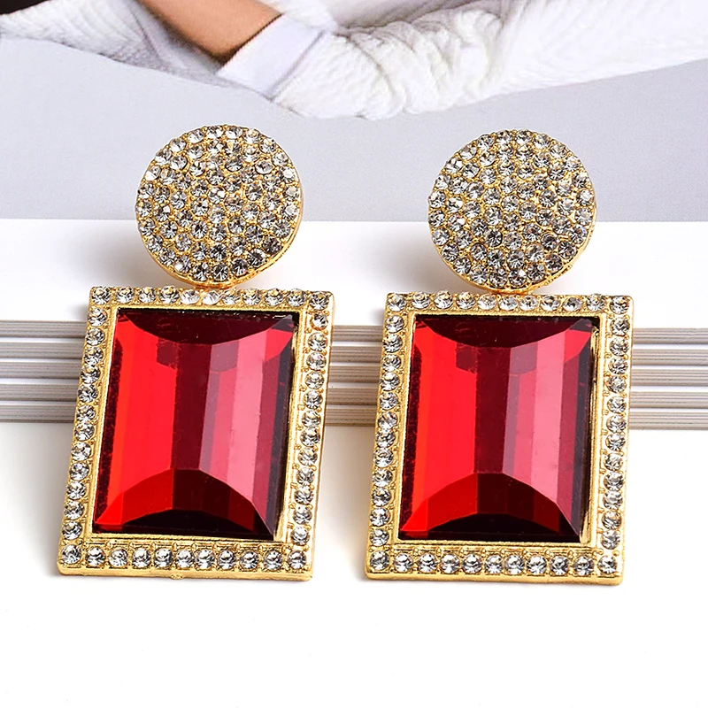 

New Arrival Colorful Crystal Geometric Metal Earrings Jewelry Gift For Women High-Quality Clear Pure Stone Earring Accessories