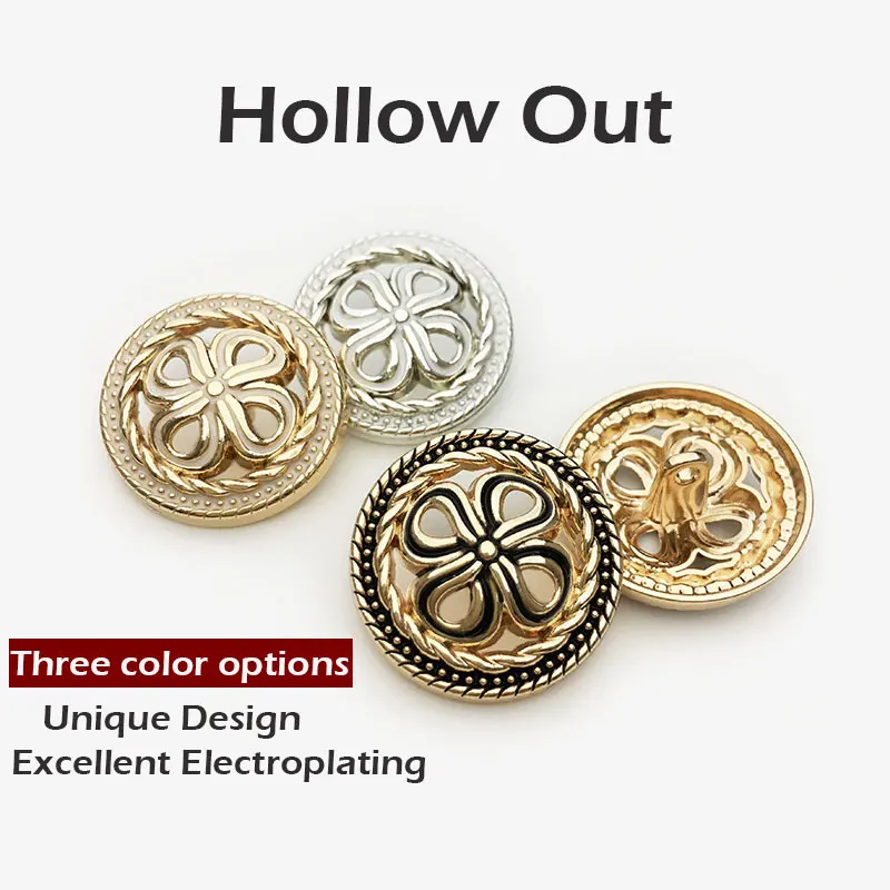 

6pcs 18/20/25mm High-End Hollow Out Metal Luxury Gold Buttons For Clothing Women Coat Cardigan Windbreaker DIY Sewing Button New