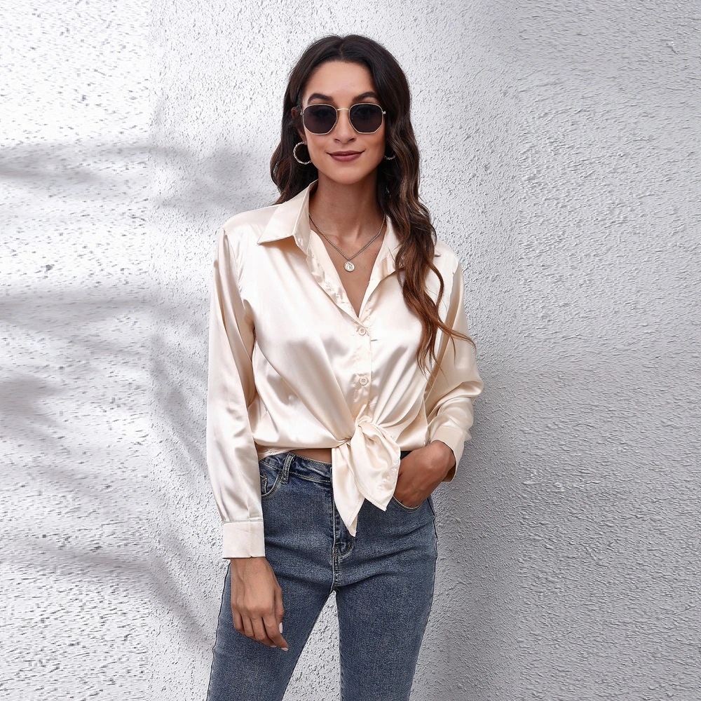 

2020 New Women Blouse Shirts Clothing Silk Shirt Vintage Office Lady Sheer Top Full sleeve Solid Shirt Dresses Ladies Overshirt
