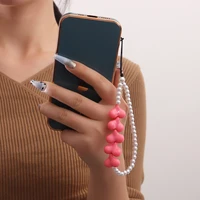 beautiful love pearl mobile phone rope hanging chain for women clay color fruit beads charm telephone strap phone accessories
