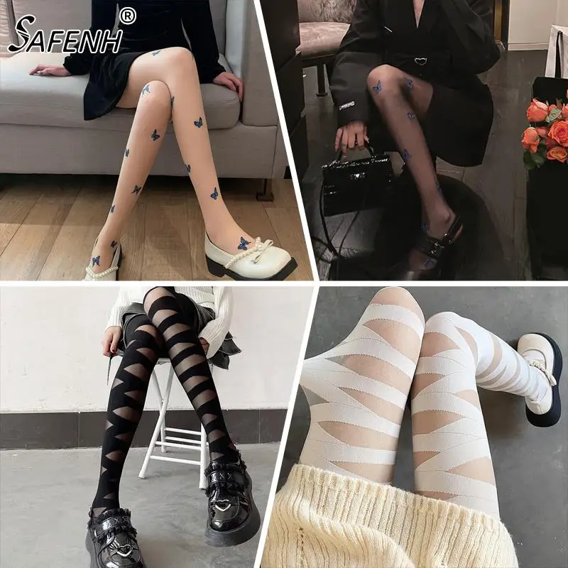 

Sexy Women Goth Rocker Cross Bandage Straps Lady Stocking Tights Hot Hollow Tights Stockings Japanese Cross Strap Stockings