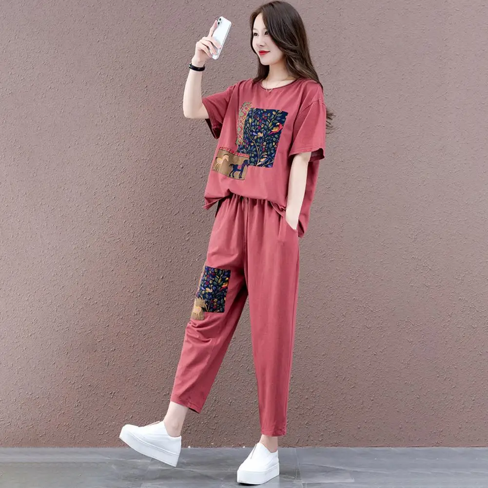 

2Pcs/Set Fashion Quick Drying 3D Cutting Women Printing Top Cropped Pants Activewear Streetwear Casual Outfit Top Pants Set