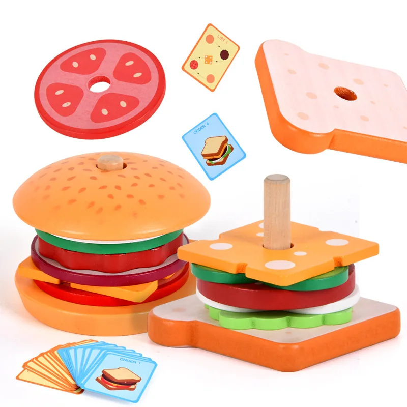 

DIY Pretend Play Toys Simulation Hamburger Sandwich Shape Color Pairing Puzzle Food Play House Early Education Toys For Children