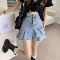 denim skirt sweet ruffles a line mini skirts korean fashion streetwear ladies short skirts jeans casual all match women skirt
