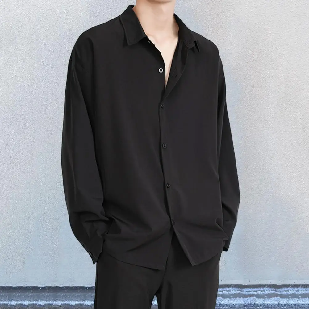 

Chic Men Autumn Shirt Long Sleeves Thermal Buttons Business Men Autumn Shirt