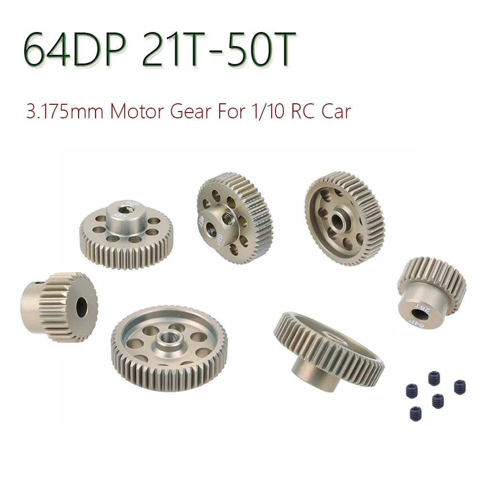 

64DP 3.175mm 21T-25T/26T-30T/31T-35T/36T-40T/41T-45T/46T-50T Pinion Motor Gear For 1/10 RC Car