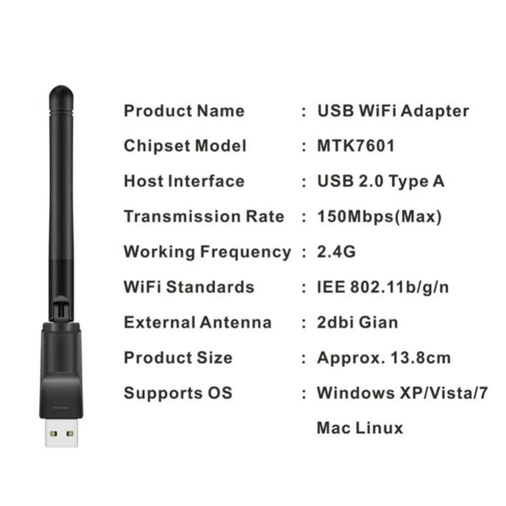 Фото Wi-Fi ключ 150 Мбит/с MT7601 Сетевая карта MT7601/8188 USB 150 Мбит/с USB Wi-Fi адаптер Антенна Свободно вращающаяся для компьютера/телефона №5