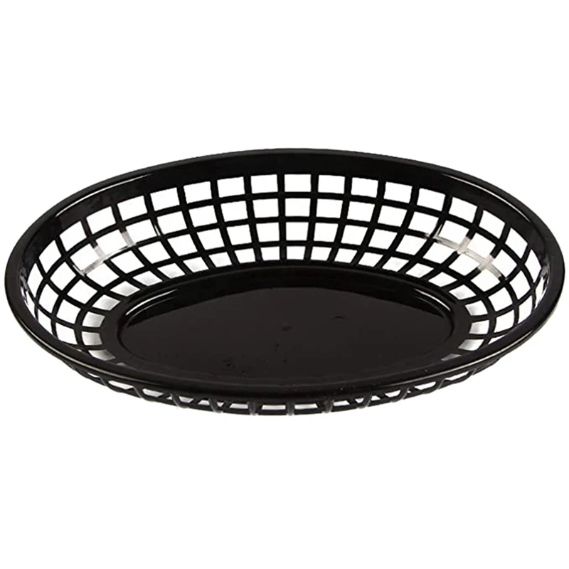 

48 Pcs Plastic Fast Food Baskets Oval Serving Platter Breakfast Dinner Plates French Fries Cake Bread Tray Restaurant