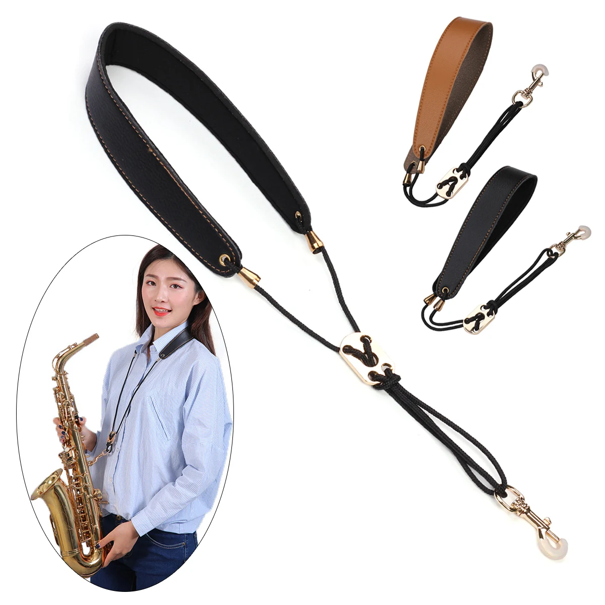 

Leather Saxophone Neck Strap with Metal Swivel Hook for Alto / Tenor / Soprano Sax