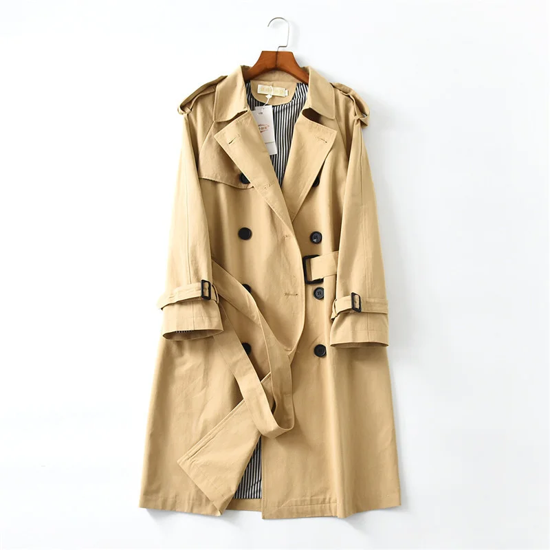 2020 Spring Autumn Women Coat Double-breasted Long Trench Coat Casual With Belt Female Windbreaker Ladies Outerwear High Quality