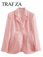 traf za new fashion simple pink silk satin texture daily commuter womens suit premium elegant slim hidden button lady blazer