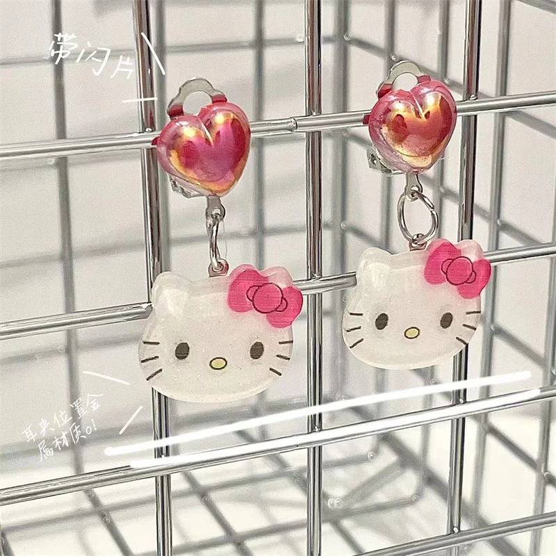 

Серьги Hello Kitty аниме аксессуары Y2K Kt Cat клипсы для ушей Мультяшные милые Подвесные серьги Модные клипсы для ушей для девочек