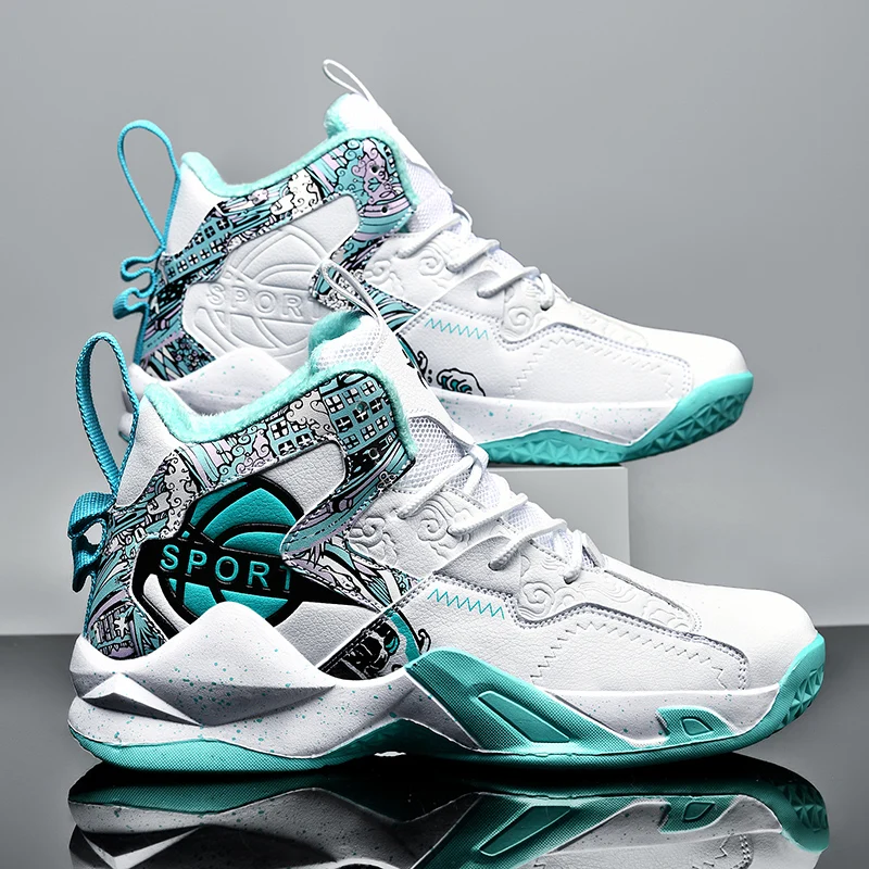 Men's Basketball Shoes Lace-Up Men's Plus Fleece High Quality Basketball Shoes Breathable Trend Men's Sneakers Walking Shoes