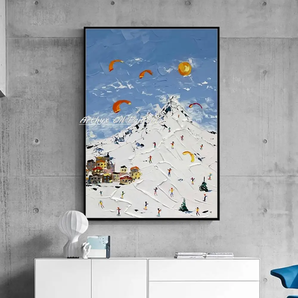 Arthyx ручная роспись текстуры Снежная гора Масляные картины на холсте абстрактный