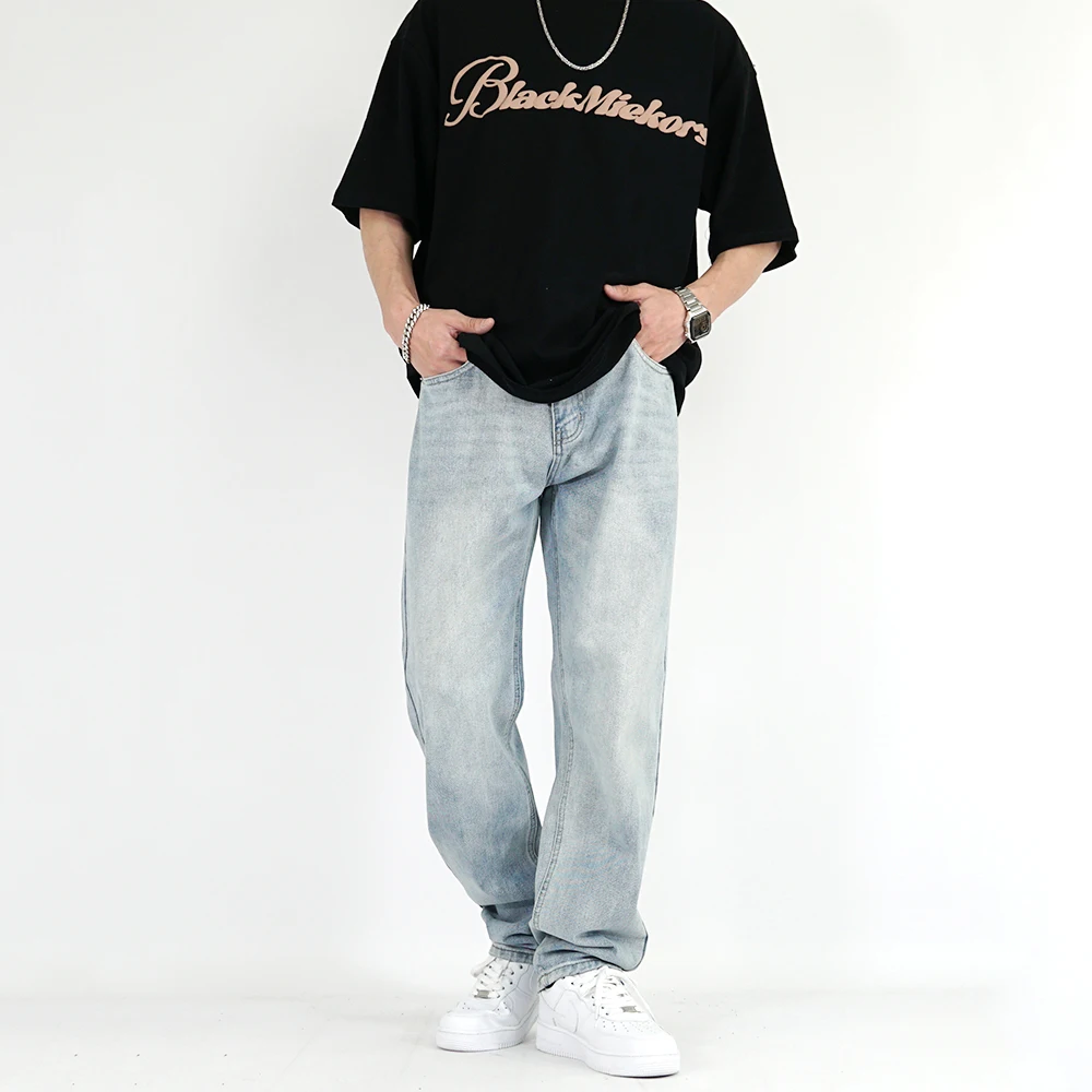 Men's Jeans High Street Washed Light Straight Jeans Trend Hip-hop Embroidery American Retro Pants Men Y2K Men Pants Ins Hot Sale