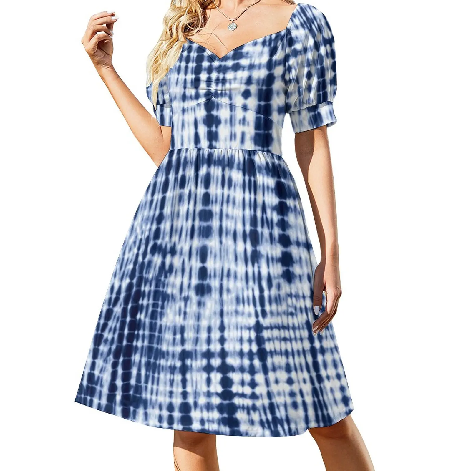 

Blue Tie Dye Pattern Dress Artistic Vintage Print Trendy Dresses Summer Aesthetic Casual Dress Graphic Vestido Big Size