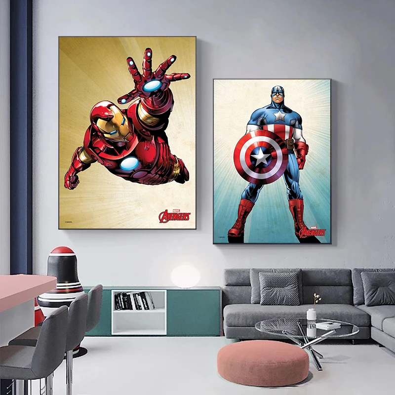 

Картина на холсте с изображением супергероя из комиксов Marvel Мстители настенный художественный постер печатные картины для детской спальни...