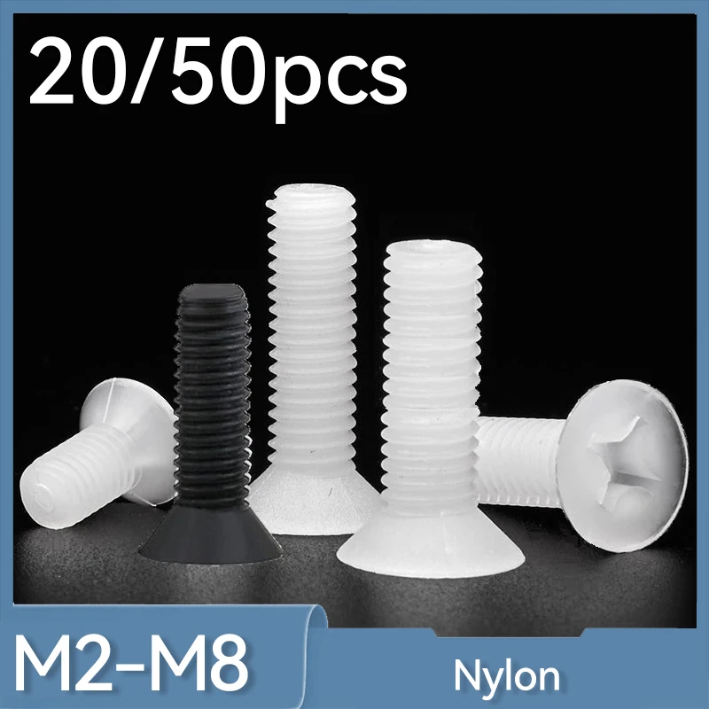 

20/ 50pcs White Plastic Nylon Countersunk Head Screws Phillips Flat Head Bolts M2 M2.5 M3 M4 M5 M6 M8