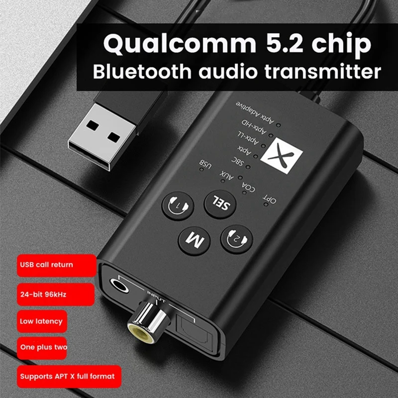Фото 24-битный аудиопередатчик Bluetooth 5.2 Aptx LL HD Адаптивный USB 3,5 мм AUX Оптоволоконный коаксиальный беспроводной адаптер-AU47 №5