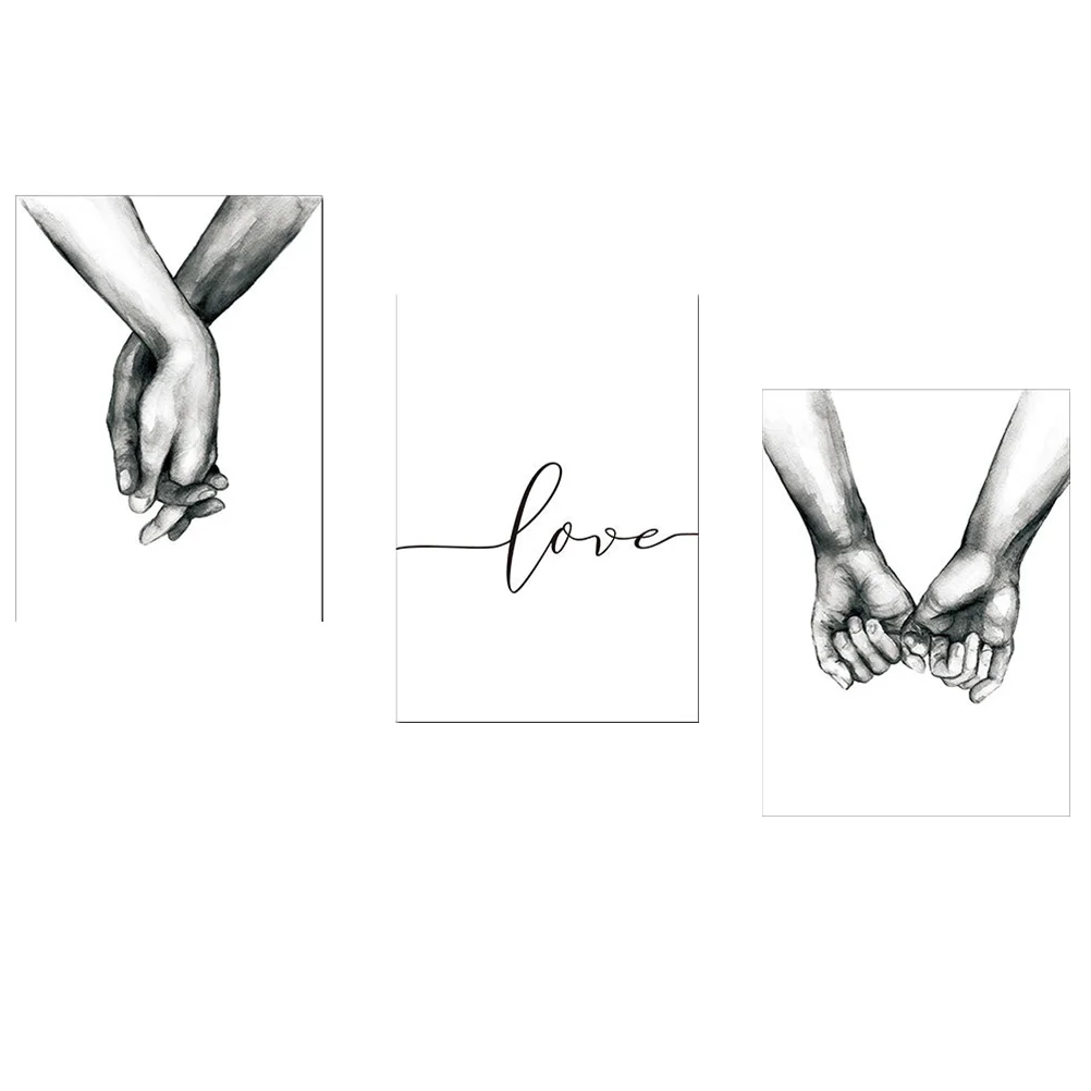 

3pcs Hand in Hand Painting Love Picture Decorative Painting Frameless Picture Wall for Living Room Bedroom (21x30cm)