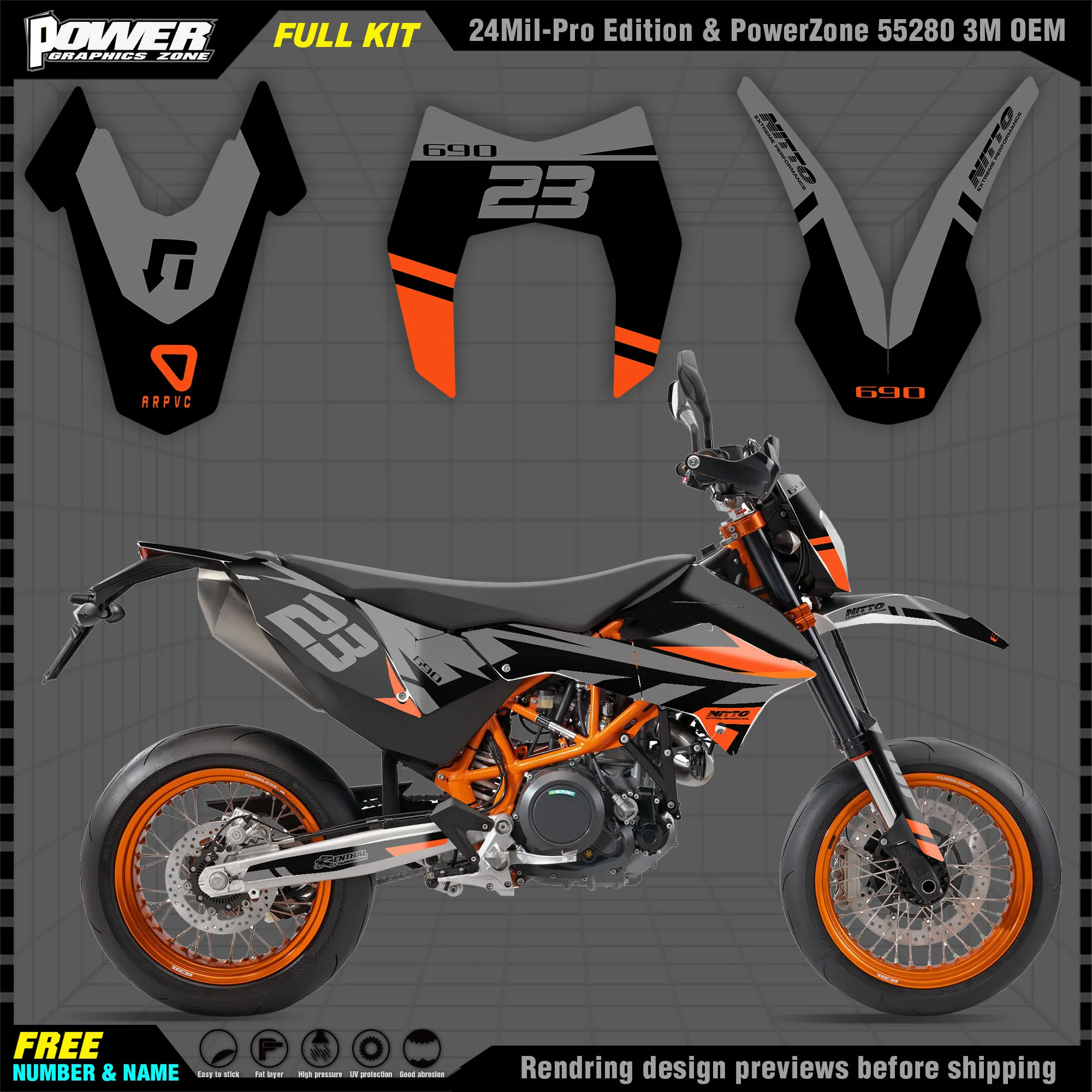 

Персонализированные графические фоны PowerZone Team, наклейки 3M, Набор наклеек для KTM 12-18 690SMC-R 006