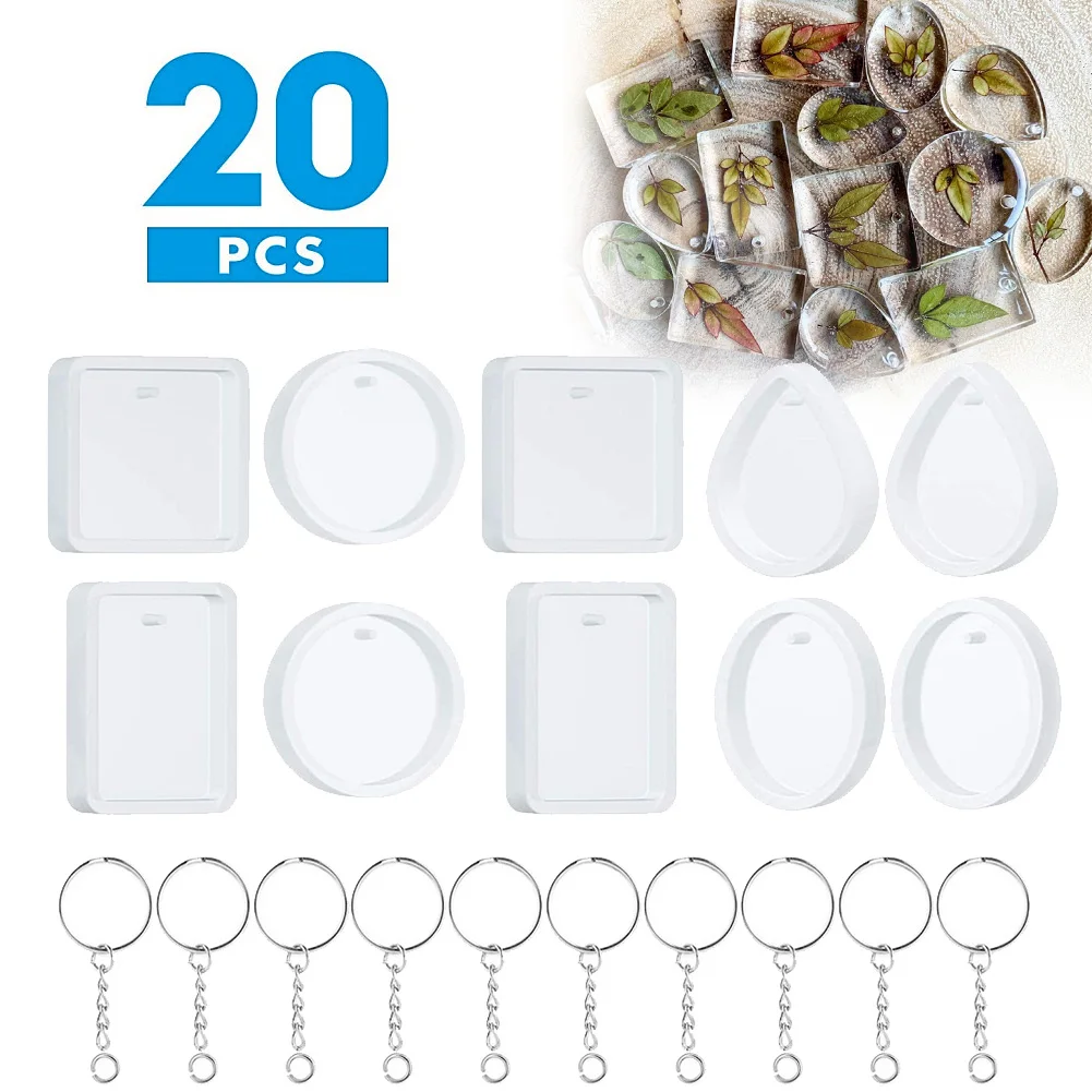 

10Pcs Keychain Resin Molds Keychain Epoxy Resin Mold with 10pcs Rings DIY Gift Resin Casting 5 Shape Keychain Jewelry Making