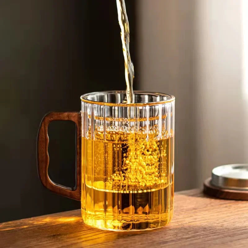 Кружка стеклянная с деревянной ручкой 400 мл 13 унций 1 шт.