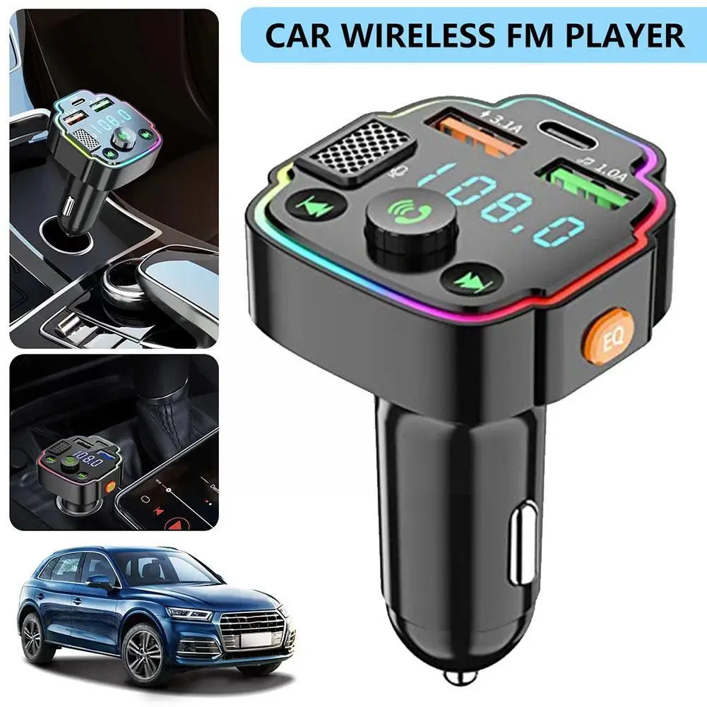 

20W Bluetooth 5.0 Car FM Transmitter Wireless Radio Backlight Ports Hands-Free Calling USB U RGB LED Disk Read 1 Dual PD Ad C9Z4