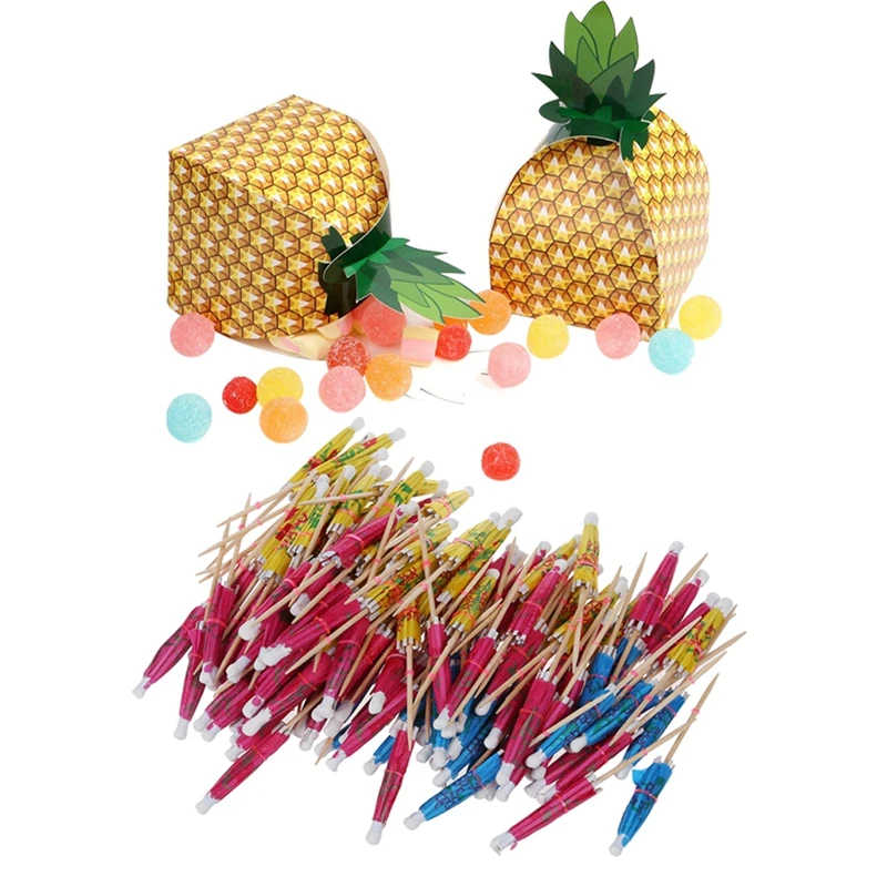 

Бумажные тропические Гавайские Коктейльные зонтики 144X для напитков и 24 шт. коробок для подарков с ананасами 3D большие подарочные коробки с ...