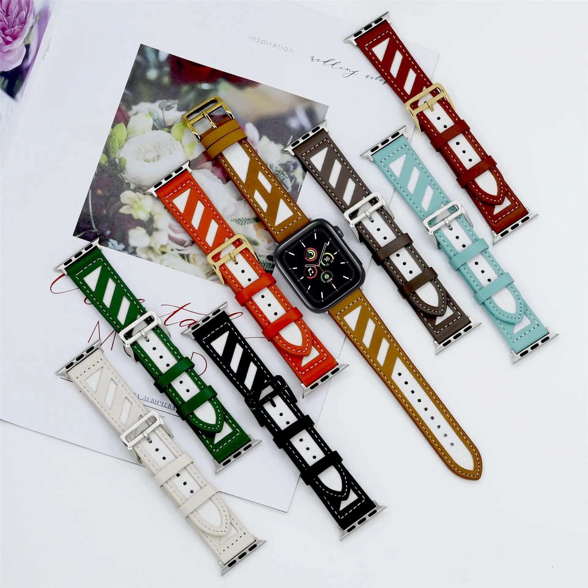 

Кожаная Петля для Apple Watch Band 45 мм 42 мм 44 мм, модный холщовый браслет для Iwatch Series 7 6 Se 5 4 3, 38 мм 40 мм 41 мм