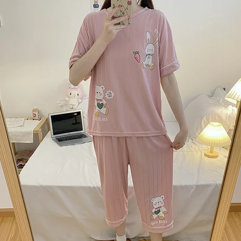 Women Sleepwear Lovely Home Suits Pyjama Short Sleeve Pajamas Set 2022 Women Pajamas Comfortable Girl Spring And Summer Pijamas