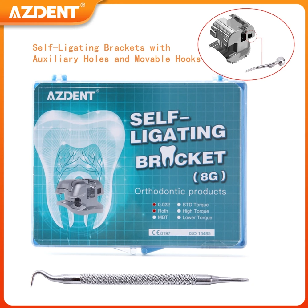 

AZDENT Dental Orthodontic Brackets Self-Ligating Braces Inserted Crimpable Movable Hooks Auxiliary Hole Buccal Tube 28pcs/Box