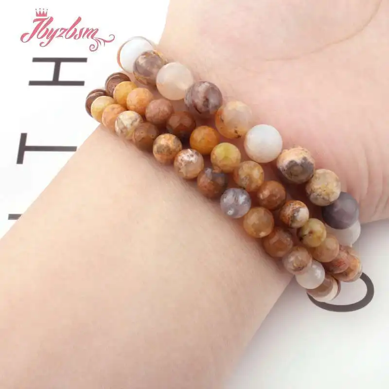 Round Smooth Yellow Gold Wire Agates Natural Stone Spacer Beads for DIY Accessories Charm Bracelet Necklace Jewelry Making 15