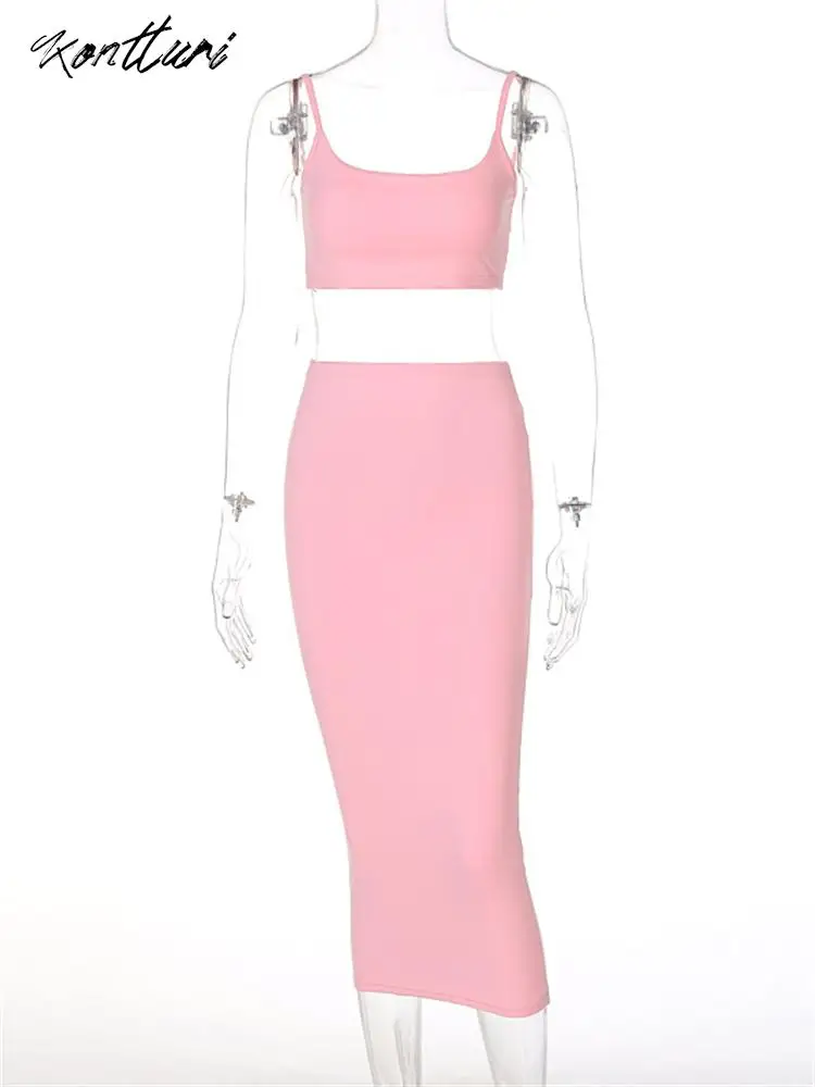 Летние повседневные однотонные облегающие комплекты Kontturi из 2 предметов женская