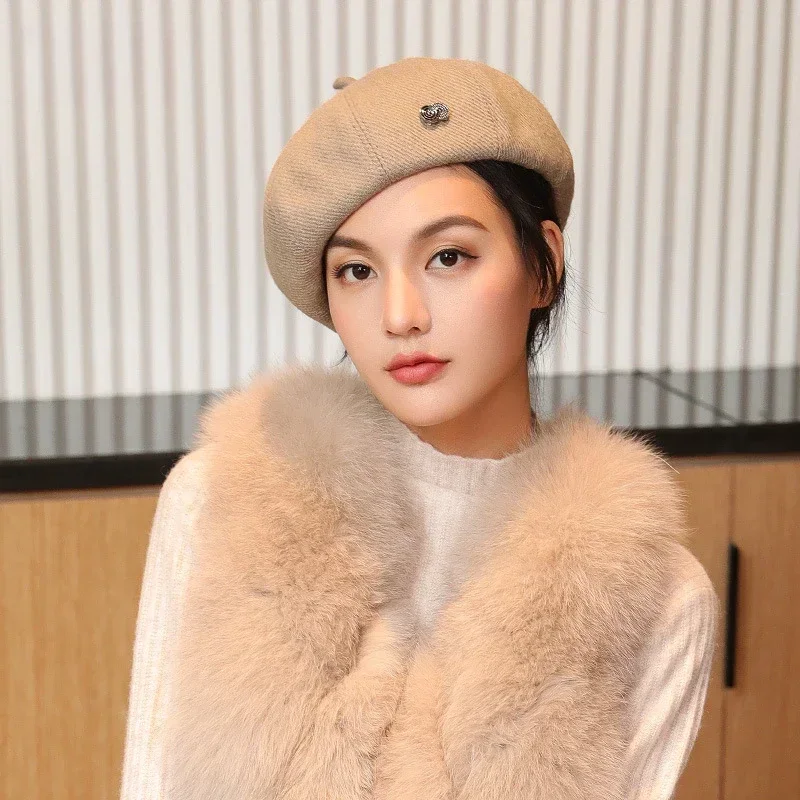 

Зимняя высококачественная плотная теплая шерстяная восьмиугольная шапка, женская модная кепка газетчика, Корейская фетровая газетная Кепка, Дамский шикарный берет