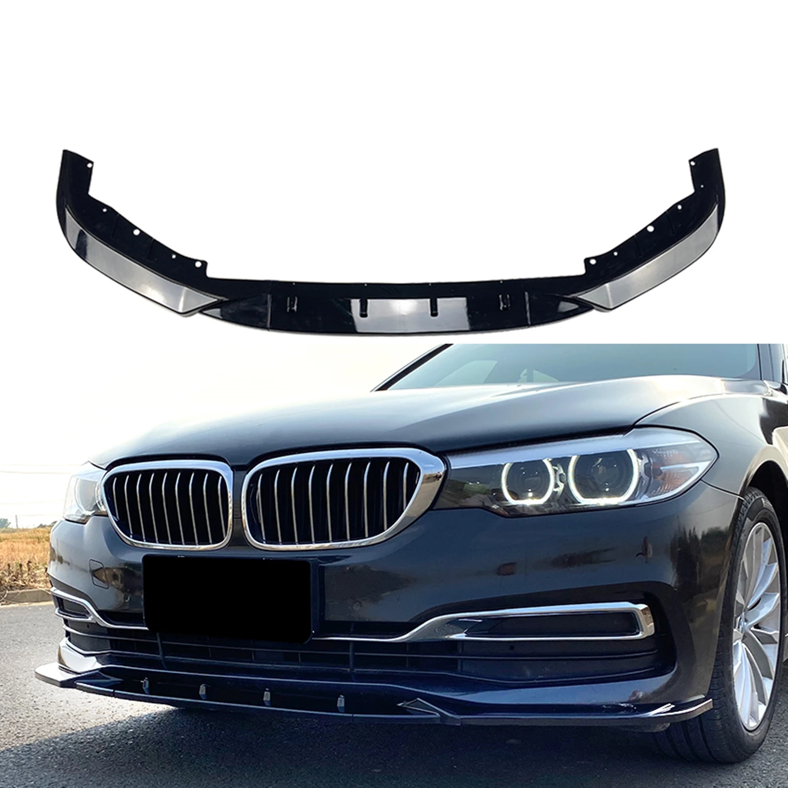 

For BMW 5 Series G30 2017-2019 525i 530i Deluxe Style Front Bumper Spoiler Lip Glossy Black Car Lower Body Kit Splitter Blade