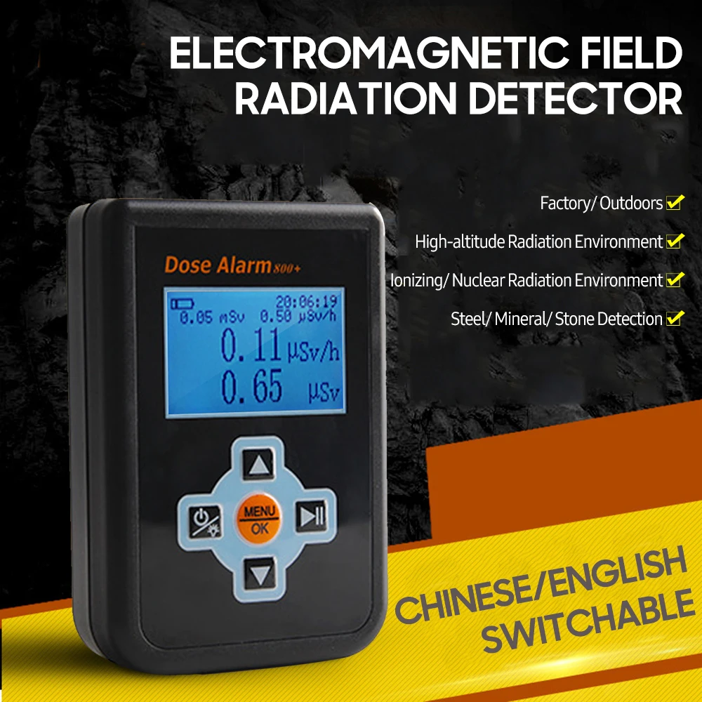 

Geiger Counter Dosimeter Portable Radiation Tester Digital Backlight Dose Alarm X/ γ/ Hard β Ray Detecting Current & Cumulative