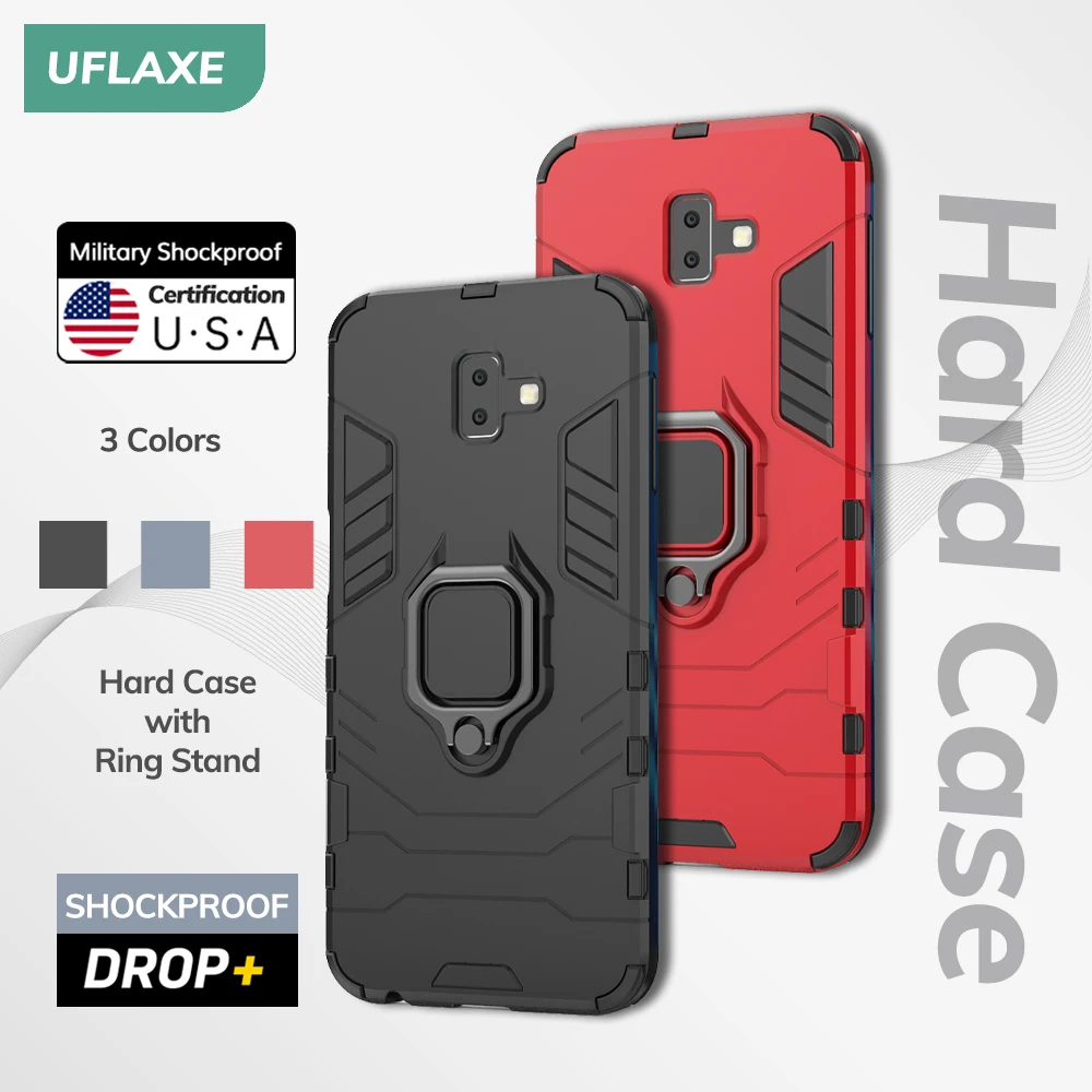 UFLAXE Original Shockproof Case for Samsung Galaxy J4 / J4 Plus / J6 / J6 Plus 2018 Back Cover Hard Casing with Ring Stand