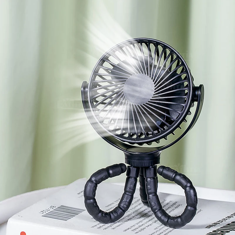 

USB Stroller Fan Handheld Electric Rechargeable Octopus Fan 1200mAh Battery Folding Hand Fan for Desktop Outdoor Portable Fan